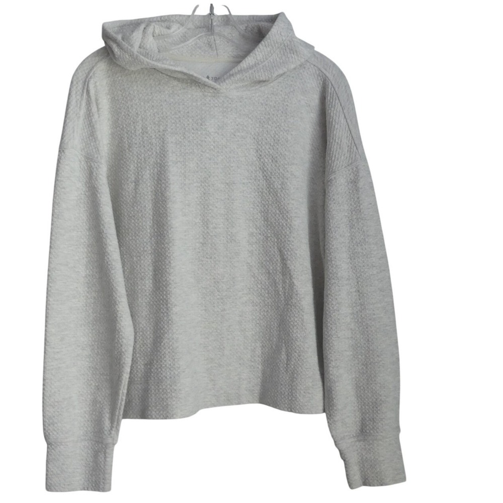 7 Diamonds Womens Textured Knit Hoodie Heather Pullover Size M Waffle Casual